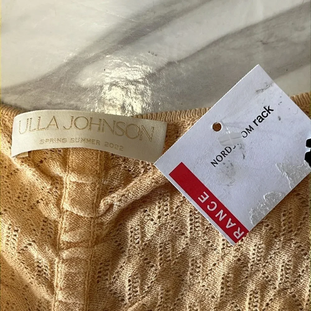 NWT Ulla Johnson | Leland Puff Sleeve Peplum‎ Halter Top Honey Peach Size L Knit